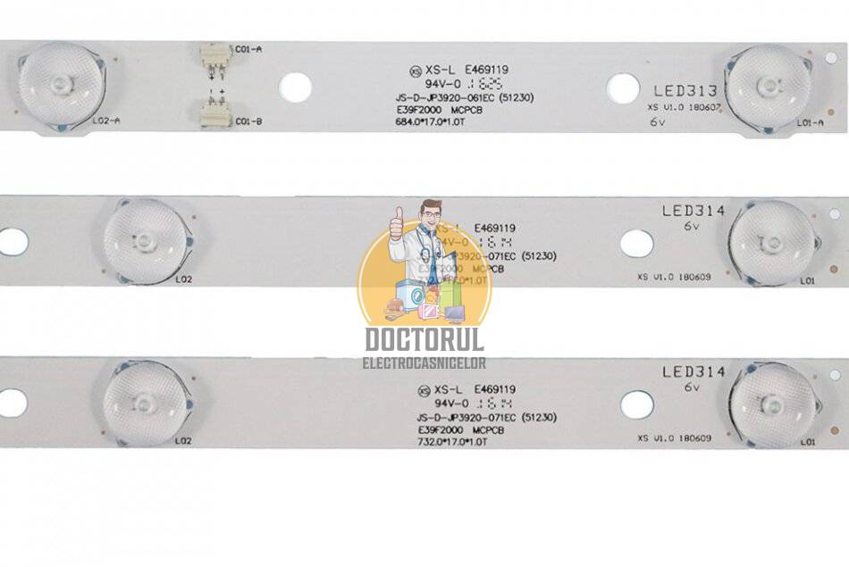 Set barete led ,Televizor Akai 39 inch , 2 barete cu 7 led-uri si 1 bareta cu 6 led-uri